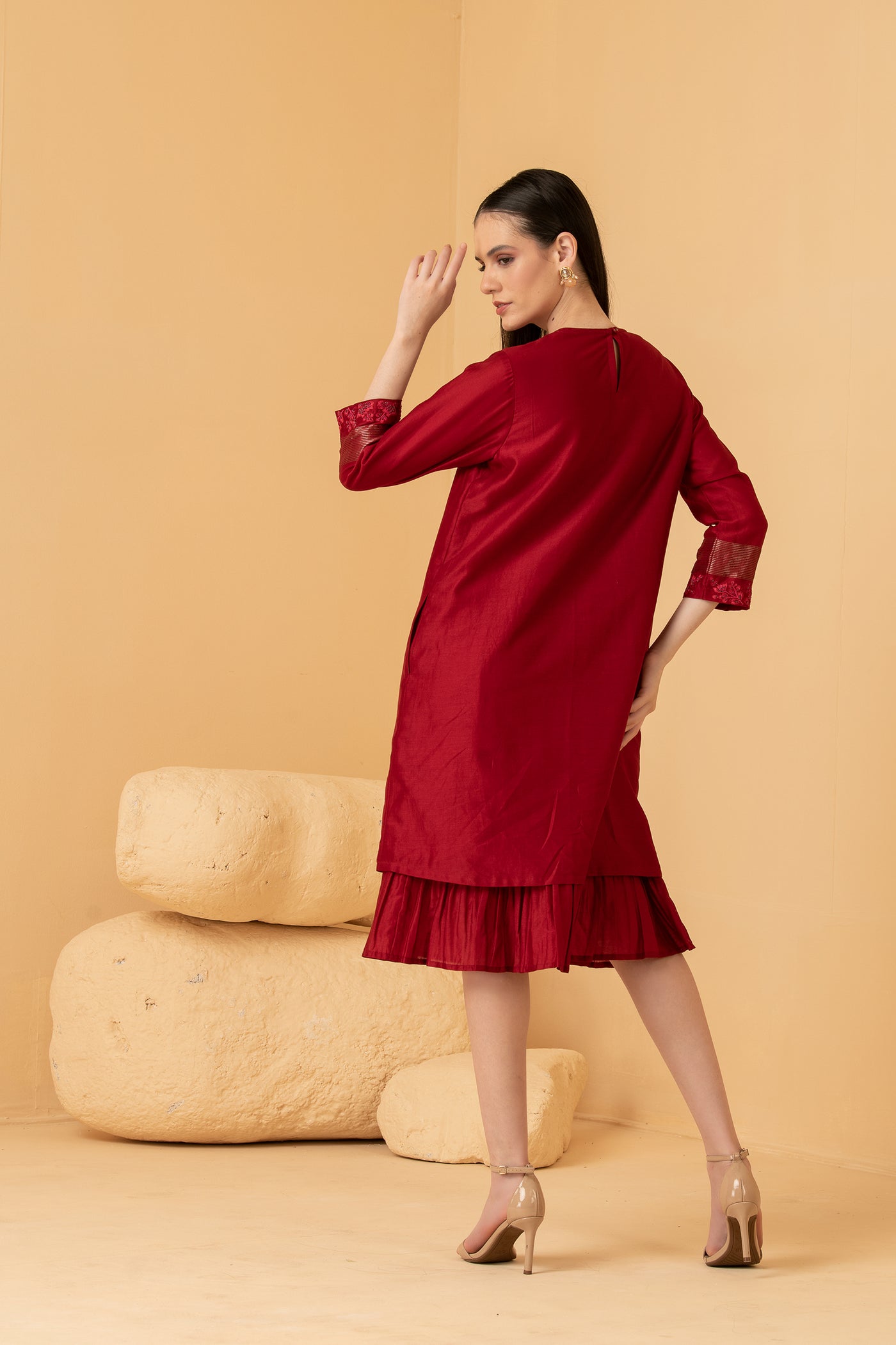 Red chanderi anti fit dress