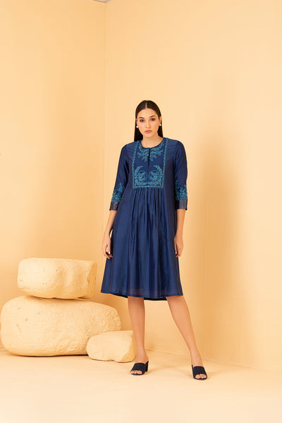 Blue chanderi anti fit dress