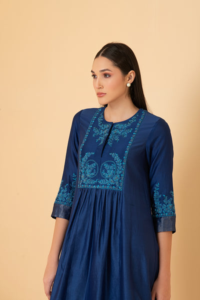 Blue chanderi anti fit dress