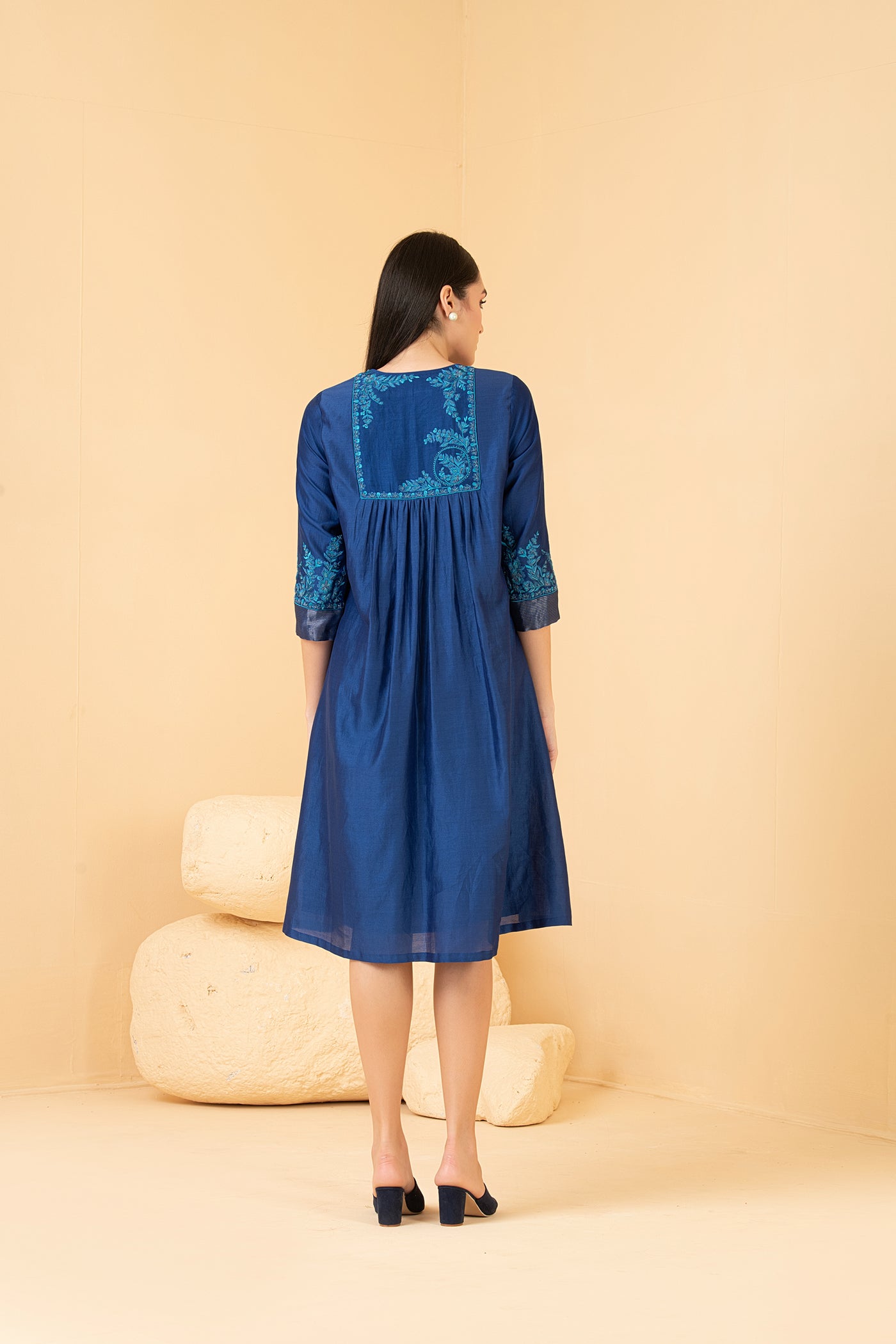 Blue chanderi anti fit dress