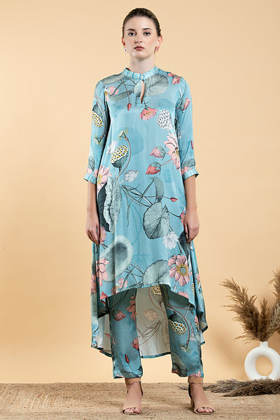 Nelumbo Asymetrical Summer Satin Tunic Set