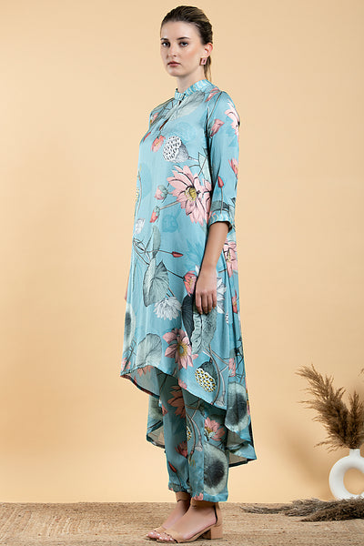 Nelumbo Asymetrical Summer Satin Tunic Set